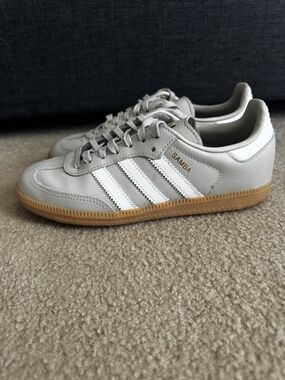 Adidas Samba Athletic Sneakers - Grey/White with Gum Sole - Women's Size 5